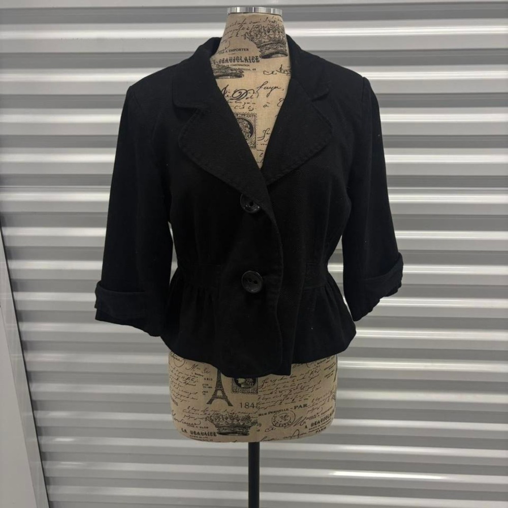 Nine West Options Black Peplum Blazer Jacket Womens Size L Cropped